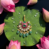 Jadau Kundan Peacock with Pearls and Natural Strawberry Beads