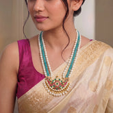 Jadau Kundan Peacock 3 line Pearls/ Beads Mala