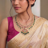 Jadau Kundan Mango Peacock Necklace with RicePearl & Natural Strawberry Beads