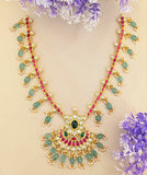 Jadau Kundan Floral Line Necklace with Pearl & Natural Strawberry Beads