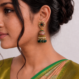 Jadau Kundan Floral Jhumkas with Rice Pearls and Natural Strawberry Beads