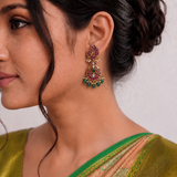 Jadau Kundan Peacock chand Bali with Pearls and Natural Strawberry Beads