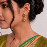 Jadau Kundan + Temple/Antique Peacock Jhumkas with Pearls and Strawberry Beads
