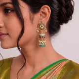 Jadau Kundan Floral Jhumkas with Pearls Natural Strawberry Beads