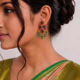 Jadau Kundan Mango Earrings Dropwith Pearls and Natural Strawberry Beads