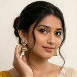 Jadau kundan peacock Jhumkas with pearls and natural strawberry beads