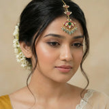 Jadau kundan tika with pearl drop and natural strawberry beads