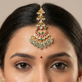 Jadau kundan Tika with pearl drop and natural strawberry beads