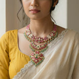 Jadau kundan Grand necklace with pearl and strawberry beads drops (No earrings)