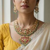 Jadau Kundan Peacock necklace with matching earrings included