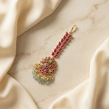 Jadau kundan tika with pearl drop and natural strawberry beads