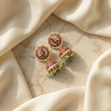 Jadau kundan peacock Jhumkas with pearls and natural strawberry beads