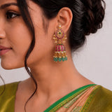 Jadau Kundan Floral Jhumka with Pearls Natural Strawberry Beads