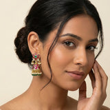 Jadau kundan Floral jhumkas with pearl and natural strawberry beads