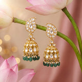 Jadau Moissonite Mango Jhumkas with Pearl & Natural Strawberry Beads