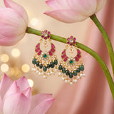 Jadau Kundan Floral Chand Bali with RicePearl & Natural Strawberry Beads