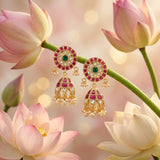 Jadau Kundan Floral Round Jhumkas with Pearls