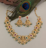 Temple/Antique Goddess laxmi necklace with pearl and onyx beads(With Earrings)
