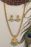 Temple/Antique goddess laxmi long necklace with pearl and natural strawberry beads drop(With Earrings)