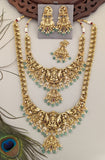 Temple/Antique combo set goddess laxmi necklace with pearl and natural strawberry beads(With Tika And earrings)