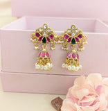 Jadau Kundan Chandbali Shape studs with Rice Pearls