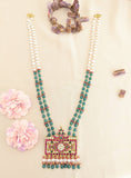 Jadau Kundan Peacock Floral Pendant Pearls/ Beads Mala