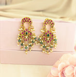 Jadau Kundan Floral Chandbali with Pearls and Onyx Beads