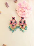 Jadau Kundan Mango Earrings Dropwith Pearls and Natural Strawberry Beads