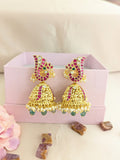 Jadau Kundan + Temple/Antique Peacock Jhumkas with Pearls and Strawberry Beads