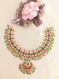 Jadau Kundan Bridal Floral Necklace with Pearl and Natural Strawberry Beads