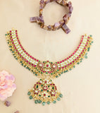 Jadau Kundan Floral 4 Layer Necklace with Pearl and Natural Strawberry Beads
