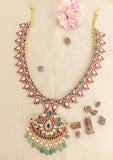 Jadau Kundan Peacock Mango Long Necklace With Pearl and Natural Strawberry Beads