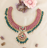 Jadau Kundan Peacock 5 Layer Necklace with RicePearls & Strawberry Beads