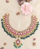 Jadau Kundan Unique Necklace with Pearl and Natural Strawberry Beads