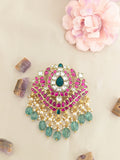 Jadau Kundan Floral Pendant with Pearl and Natural Strawberry Beads