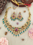Jadau Kundan + Temple/Antique Necklace Pearls and Natural Strawberry Beads