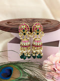 Jadau Kundan Peacock Jhumkas Pearls and Natural Strawberry Beads