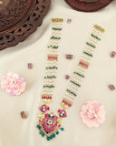 Jadau Kundan Floral Pandent Pearls/Beads Mala with Rice Pearls, Onyx and Natural Strawberry Beads