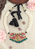 Jadau Kundan Godess Laxmi Choker with Pearls and Natural Strawberry Beads