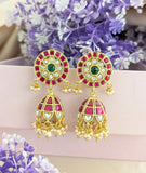 Jadau Kundan Floral Round Jhumkas with Pearls