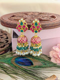 Jadau Kundan Unique Jhumkas With RicePearl & Natural Strawberry Beads