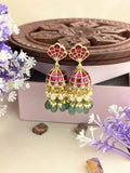 Jadau Kundan Shell Jhumkas with Pearl & Natural Strawberry Beads