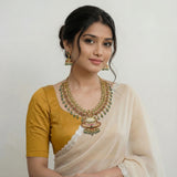 Jadau kundan Long peacock necklace set with pearl motif with matching earrings included