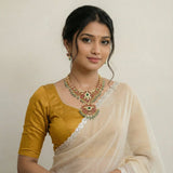 Jadau Kundan peacock necklace with pearl drops and natural strawberry beads (No earrings)