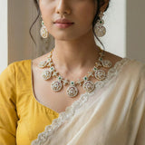 Diamond finish Bottu Mala peacock short necklace set (With Earrings)