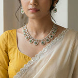 Diamond finish Bottumala short necklace(With Earrings)