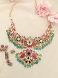 Jadau kundan Peacock necklace with pearl and natural strawberry beads (No earrings)