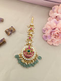 jadau kundan bridal tika with pearl and natural strawberry beads drop