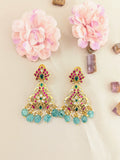Jadau kundan Peacock earrings drops with pearl and natural strawberry beads