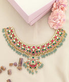 Jadau kundan peacock necklace with pearl and strawberry beads(No Earrings)